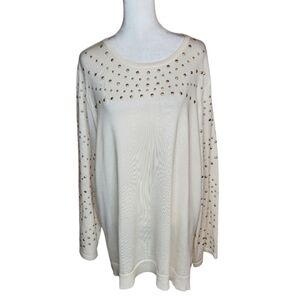 NEW Chicos Studded Crew Neck Sweater in English Cream Size 4/ US XXL